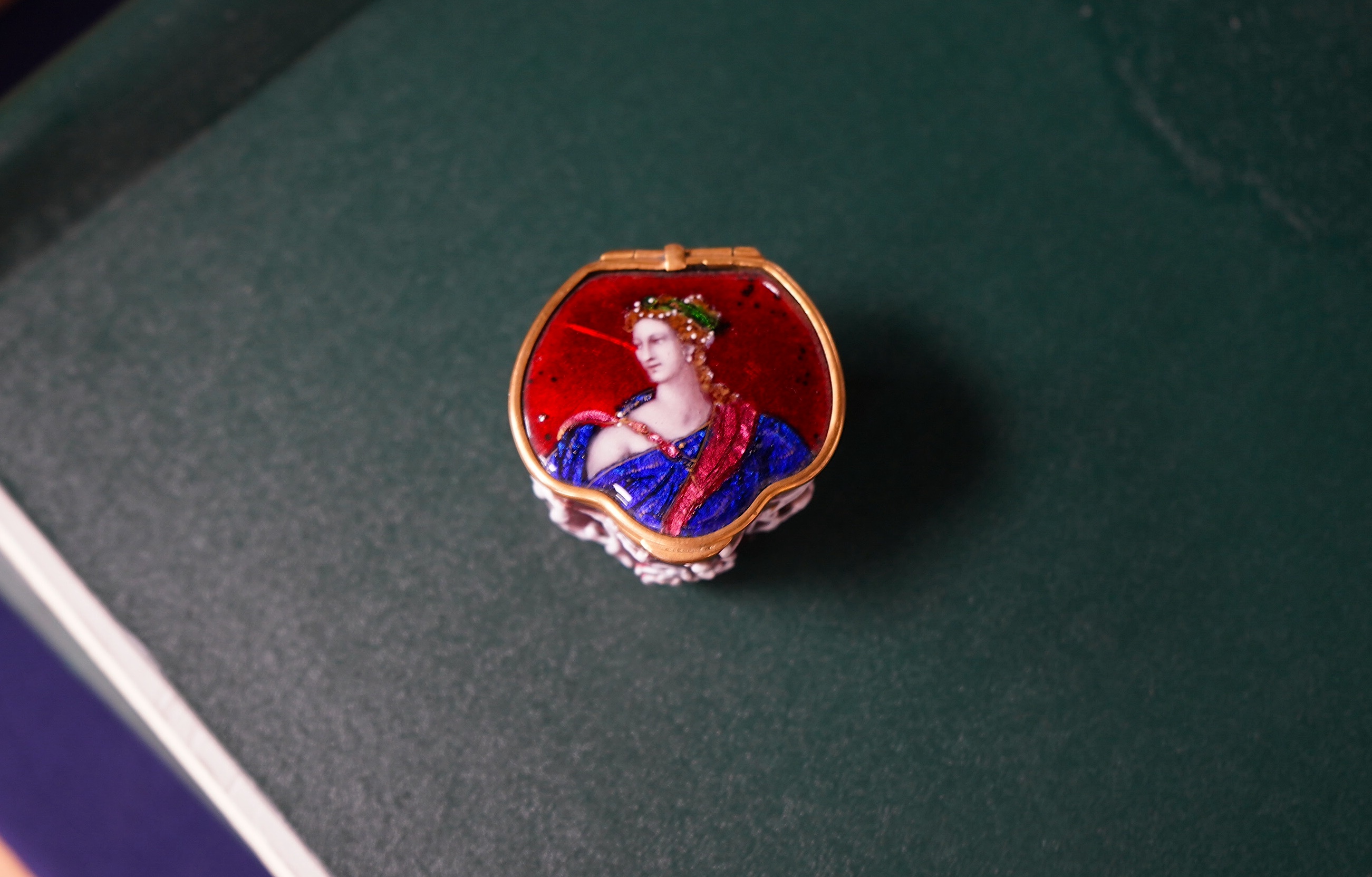 A Theophile Soyer style enamel box, 4cm high. Condition - good